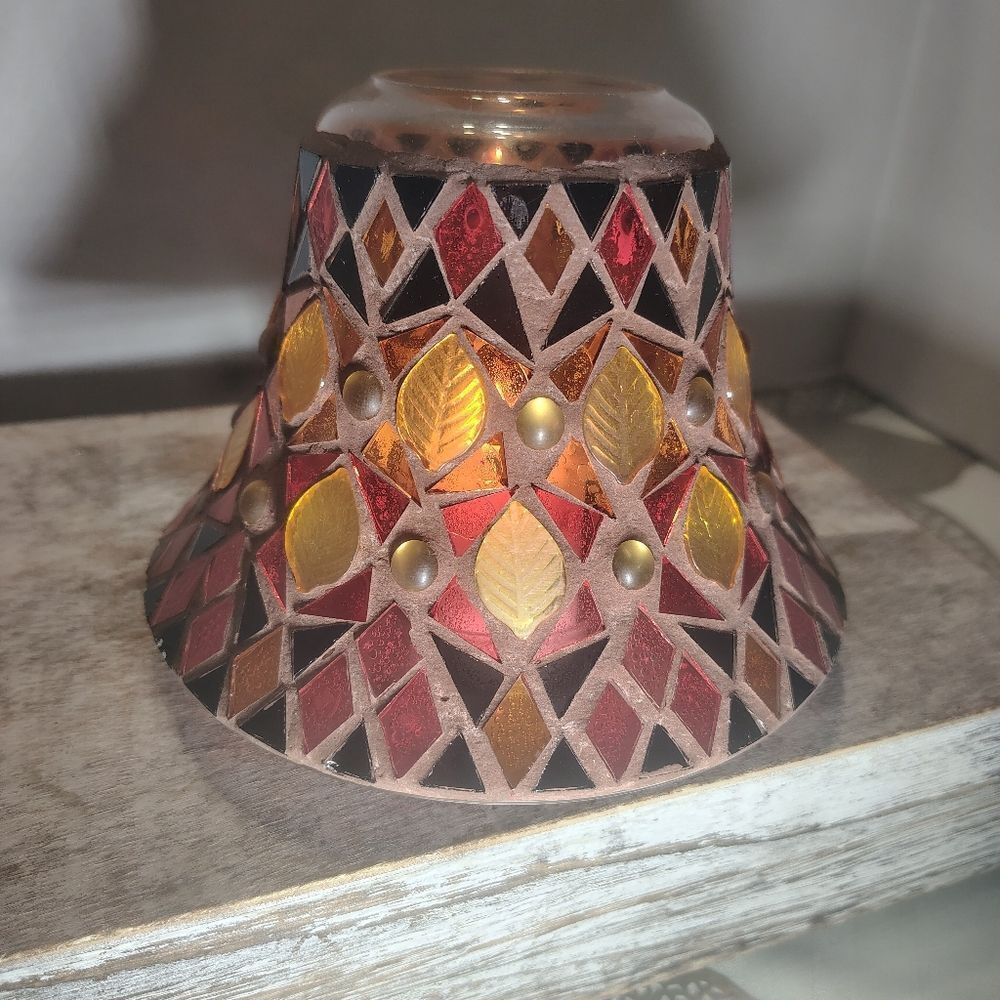 Vintage Yankee Candle Shade Xl size Mosaic tiles Gold Leaves Halloween